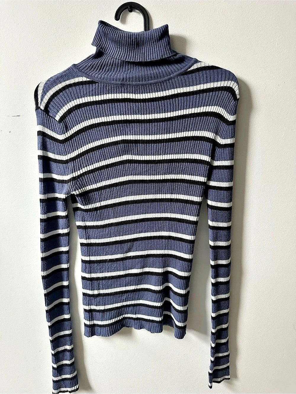 Bluenotes Ribbed Long Sleeve Turtleneck Sweater Blue & White Medium